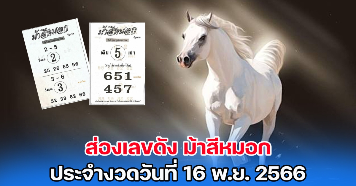 ควบมาแจกโชคอีกแล้ว ส่องเลขดัง ม้าสีหมอก งวดวันที่ 16 พ.ย. 2566