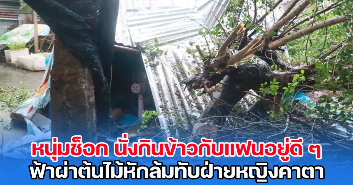 หนุ่มช็อก นั่งกินข้าวกับแฟนอยู่ดี ๆ ฟ้าผ่าต้นไม้หักล้มทับฝ่ายหญิงคาตา