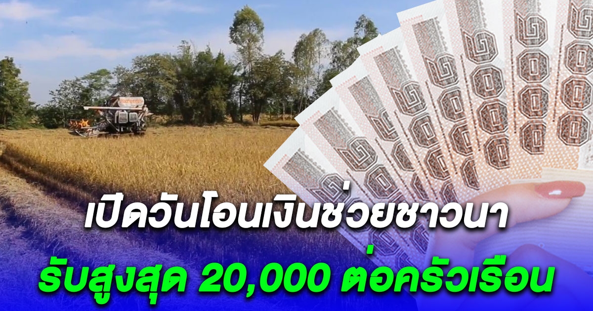 เปิดวันโอนเงินช่วยชาวนาไร่ละ 1,000 รับสูงสุด 20,000 ต่อครัวเรือน