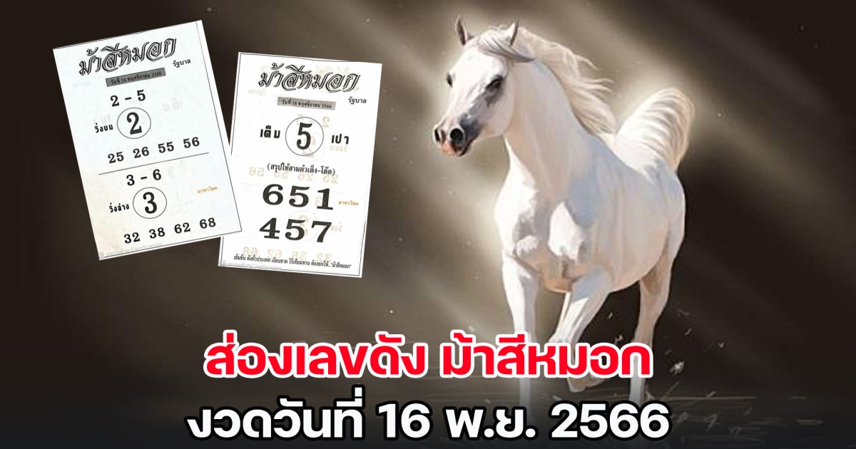 ควบมาแจกโชคอีกแล้ว ส่องเลขดัง ม้าสีหมอก งวดวันที่ 16 พ.ย. 2566