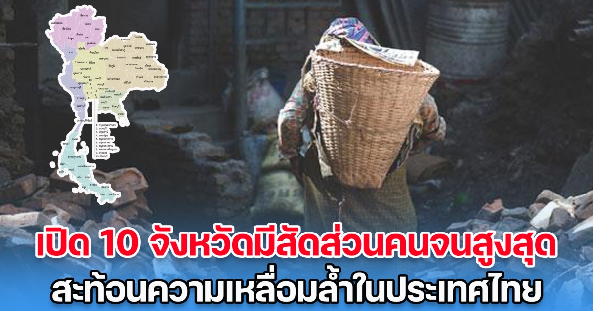 เปิด 10 จังหวัดมีสัดส่วนคนจนสูงสุด สะท้อนความเหลื่อมล้ำในประเทศไทย