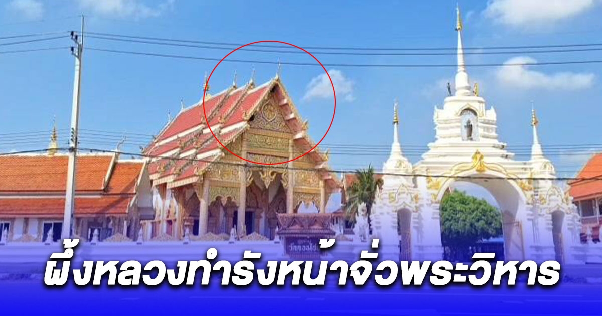 ฮือฮา ผึ้งหลวงทำรังขนาดใหญ่หน้าจั่วพระวิหาร