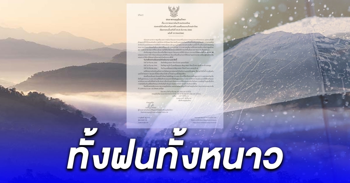 หนาวปากสั่น ประกาศฉบับ10 อุณหภูมิลดลงอีก-ลมแรง ใต้ฝนตกหนักถึงหนักมาก