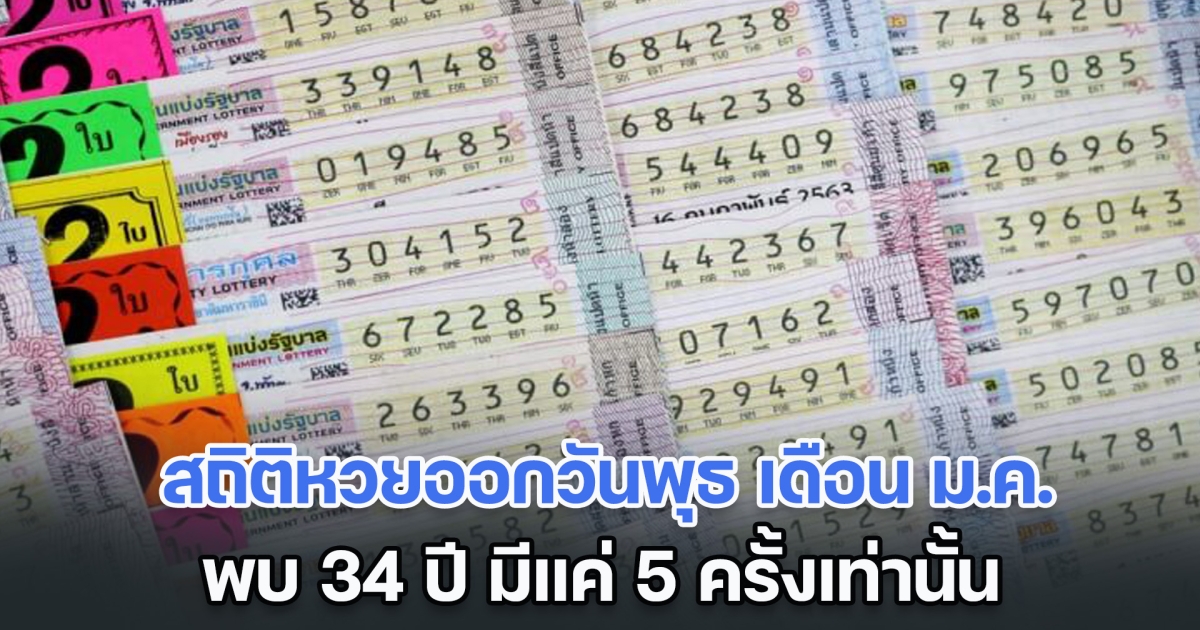 เปิดสถิติหวยออกวันพุธ เดือน ม.ค. พบ 34 ปี มีแค่ 5 ครั้งเท่านั้น แนวทางงวด 17 ม.ค. 67