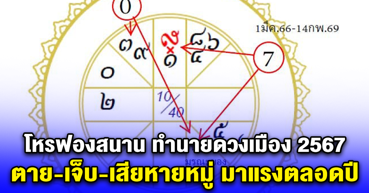 โหรฟองสนาน ทำนายดวงเมือง 2567 ตาย-เจ็บ-เสียหายหมู่ มาแรงตลอดปี