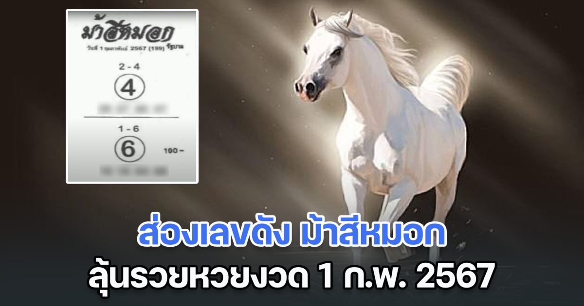 เข้าตรง ๆ 8 งวดติด ส่องเลขดัง ม้าสีหมอก ลุ้นรวยหวยงวด 1 ก.พ. 67