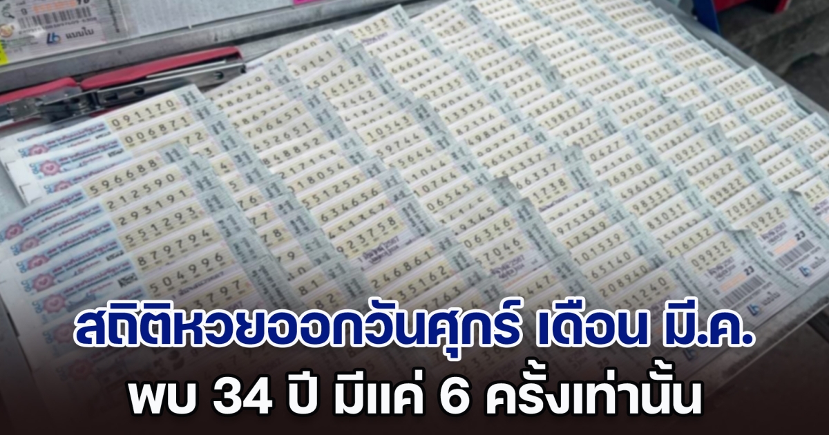 เปิดสถิติหวยออกวันศุกร์ เดือน มี.ค. พบ 34 ปี มีแค่ 6 ครั้งเท่านั้น แนวทางงวด 1 มี.ค. 67