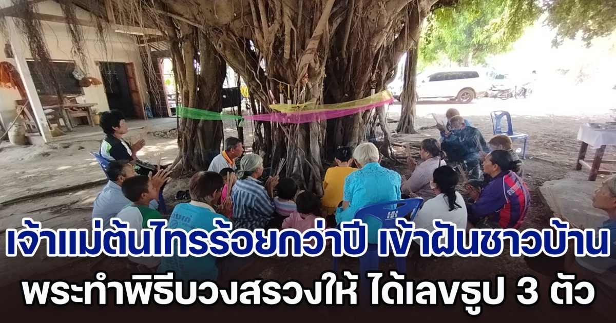 เจ้าแม่ต้นไทรอายุร้อยกว่าปี เข้าฝันชาวบ้าน บอกหนาวมาหลายปี หลังพระทำพิธีบวงสรวงให้ ชาวบ้านได้เลขธูป 3 ตัวตรง