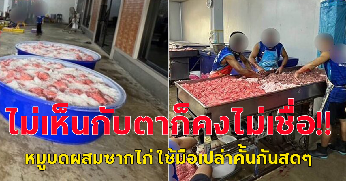 ไม่เห็นกับตาก็คงไม่เชื่อ ไม่เจอกับตัวคงกินไปอีกนาน ทลายโรงงานผลิต หมูบดอนามัย ซื้อซากไก่บดผสม ใช้มือเปล่าคลุกสดๆ