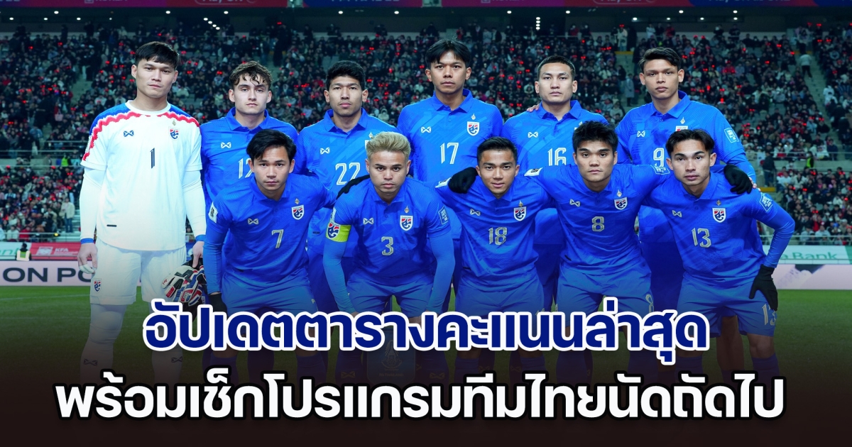 อัปเดตตารางคะแนนล่าสุด หลังทีมชาติไทยบุกเจ๊าเกาหลี พร้อมเช็กโปรแกรมนัดถัดไปได้ที่นี่