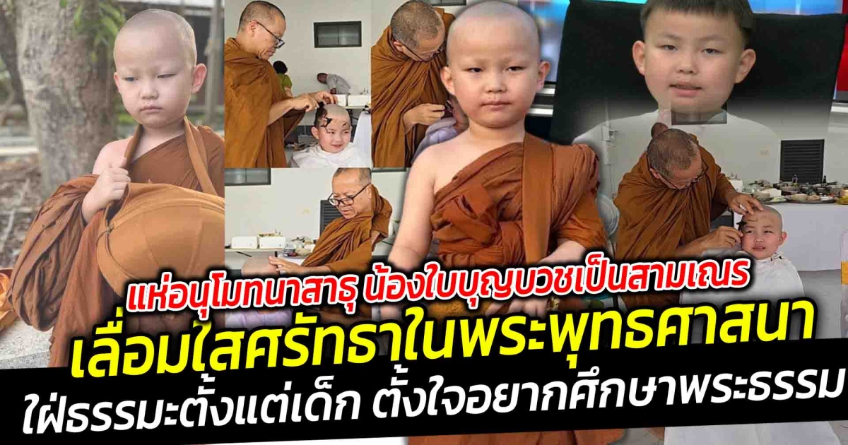 โซเชียลแห่อนุโมทนาสาธุ น้องใบบุญบวชเป็นสามเณร ปฏิบัติธรรม 9 วัน