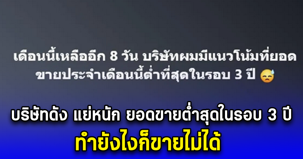 บริษัทดัง แย่หนัก ยอดขายอาจต่ำสุดในรอบ 3 ปี ทำยังไงก็ขายไม่ได้