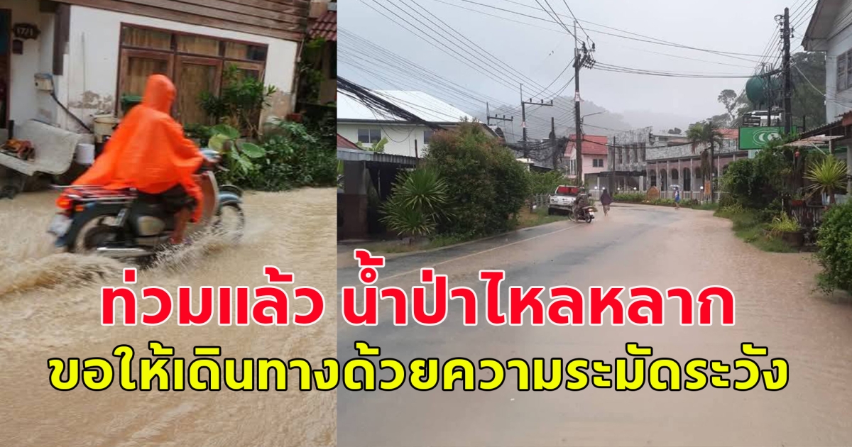 ท่วมแล้ว น้ำป่าไหลหลาก ใครต้องการเดินทาง ขอให้เดินทางด้วยความระมัดระวัง