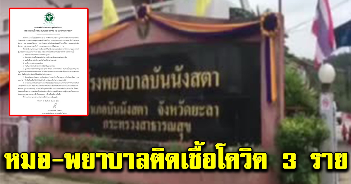 ด่วน รพ บันนังสตา พบหมอ พยาบาล ติดเชื้อcovid-19 3 ราย