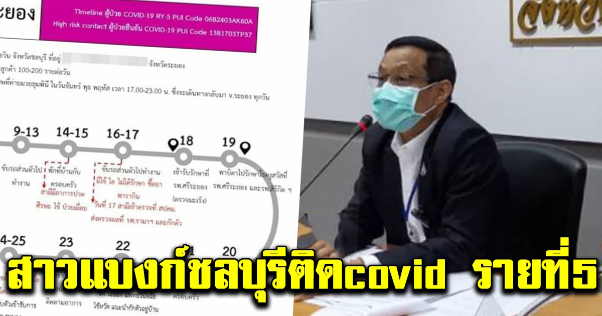 เปิดไทม์ไลน์ สาวแบงก์ชลบุรี ติด โควิด รายที่ 5 ของระยอง ให้บริการลูกค้า 1-200 คนต่อวัน
