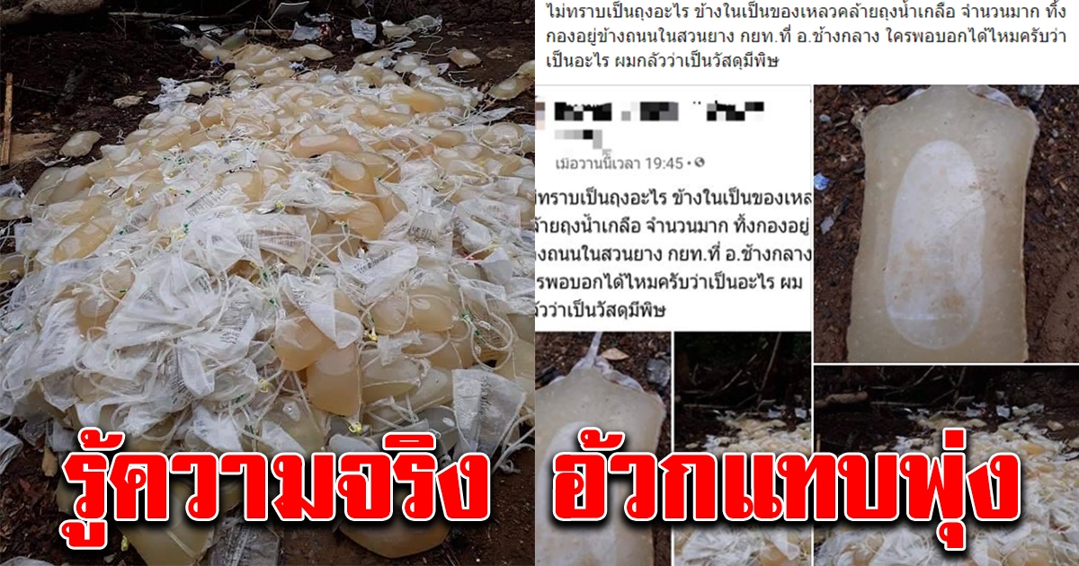 หนุ่มเจอวัตถุปริศนาคล้ายถุงน้ำเกลือ ทิ้งเกลื่อนกลาดข้างถนนในสวนยาง