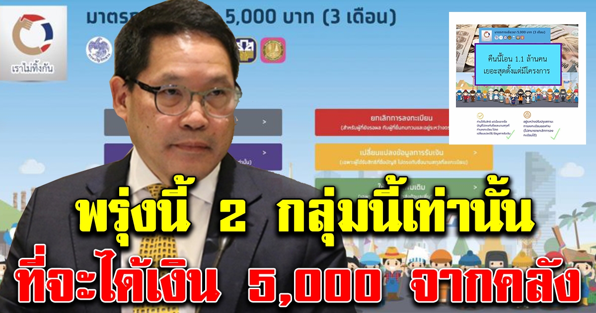 คลังประกาศแล้ว 2 กลุ่มนี้เท่านั้น ที่จะได้เงิน 5000 วันที่ 29 เมษายน