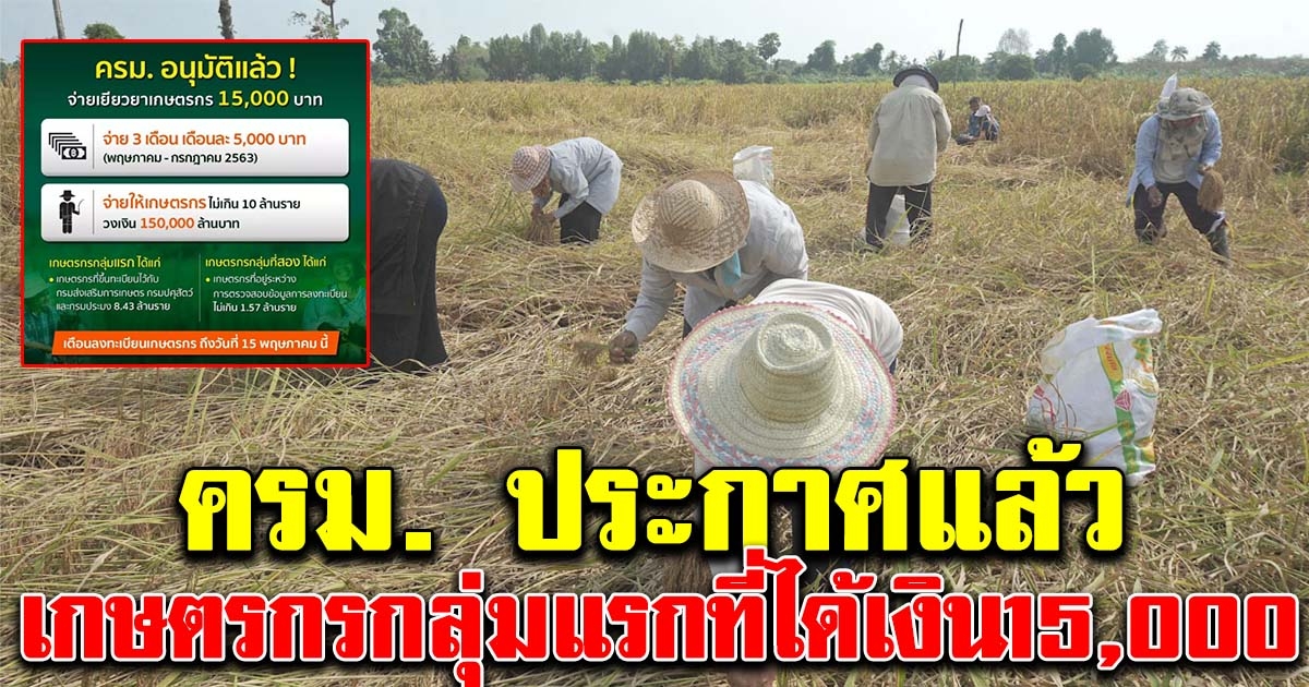 ครม. ประกาศแล้ว เกษตรกรกลุ่มแรก ที่จะได้รับเงิน15000