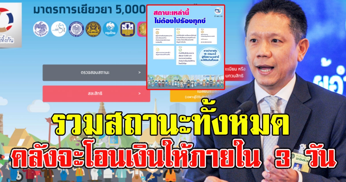 เช็กเลย รวมสถานะล่าสุด ทั้งหมดนี้ได้เงินแน่นอน โอนให้ภายใน 3 วัน