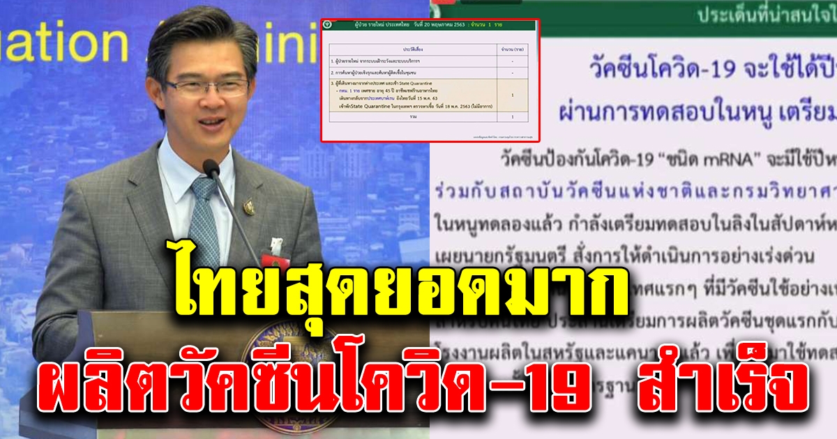 นายแพทย์ทวีศิลป์ แจ้งข่าวดี คนไทยสุดยอด ผลิตวัคซีนโควิด-19 สำเร็จ