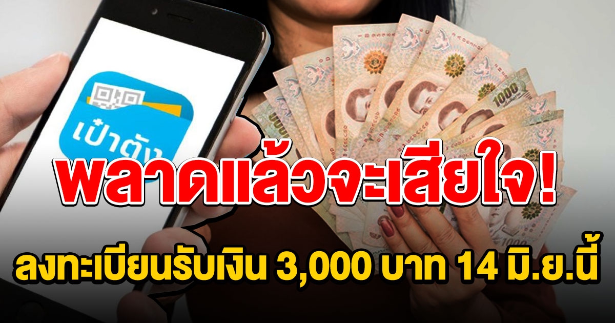 ลงทะเบียนรับเงิน 3000 วันที่ 14 มิ.ย. เวลา 6 โมงเช้าเจอกัน