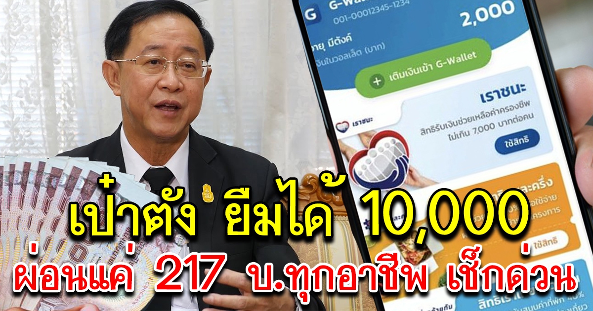 เป๋าตังยืมได้ 10,000 ผ่อนแค่ 217 บ. ได้ทุกอาชีพ เช็กด่วน