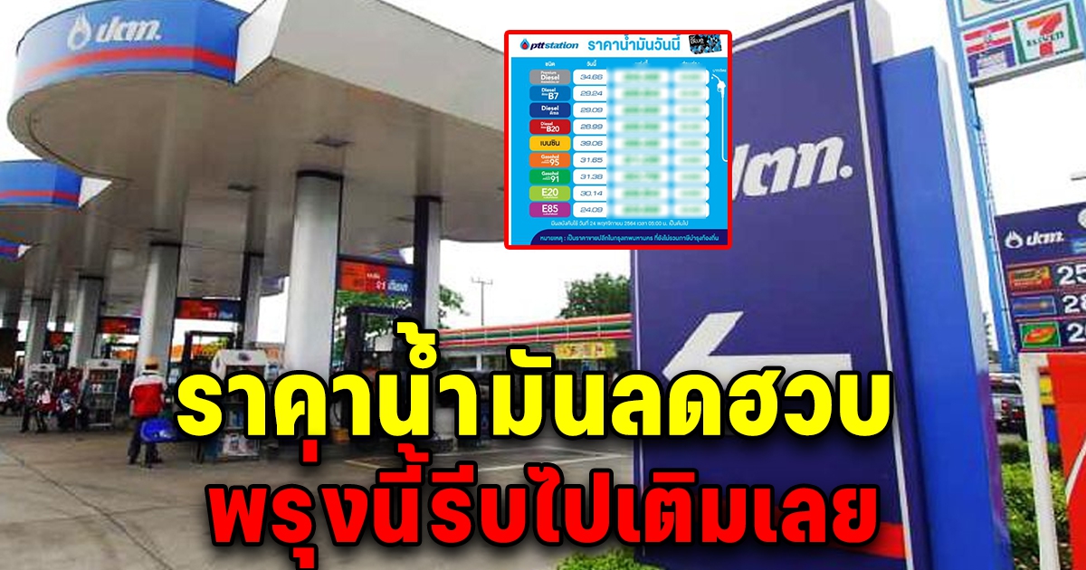 ลงหนักมาก ราคาน้ำมันล่าสุด พรุ่งไปเติมไว้ได้เลย