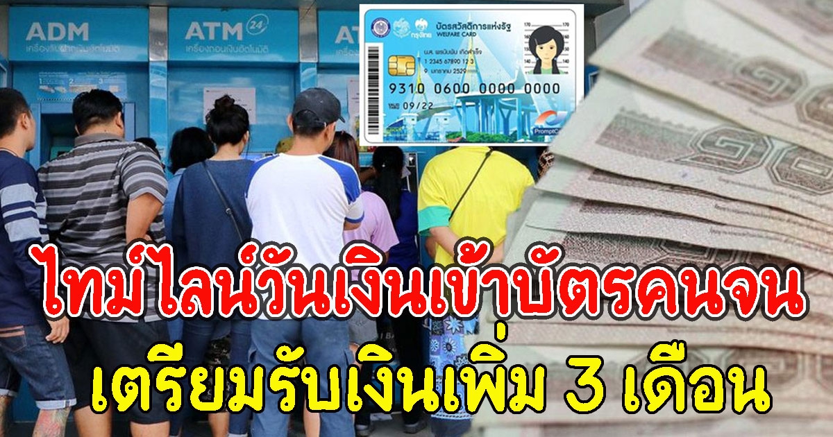 เปิดไทม์ไลน์วันเงินเข้าบัตรคนจน เตรียมรับเงินเพิ่ม 3 เดือน