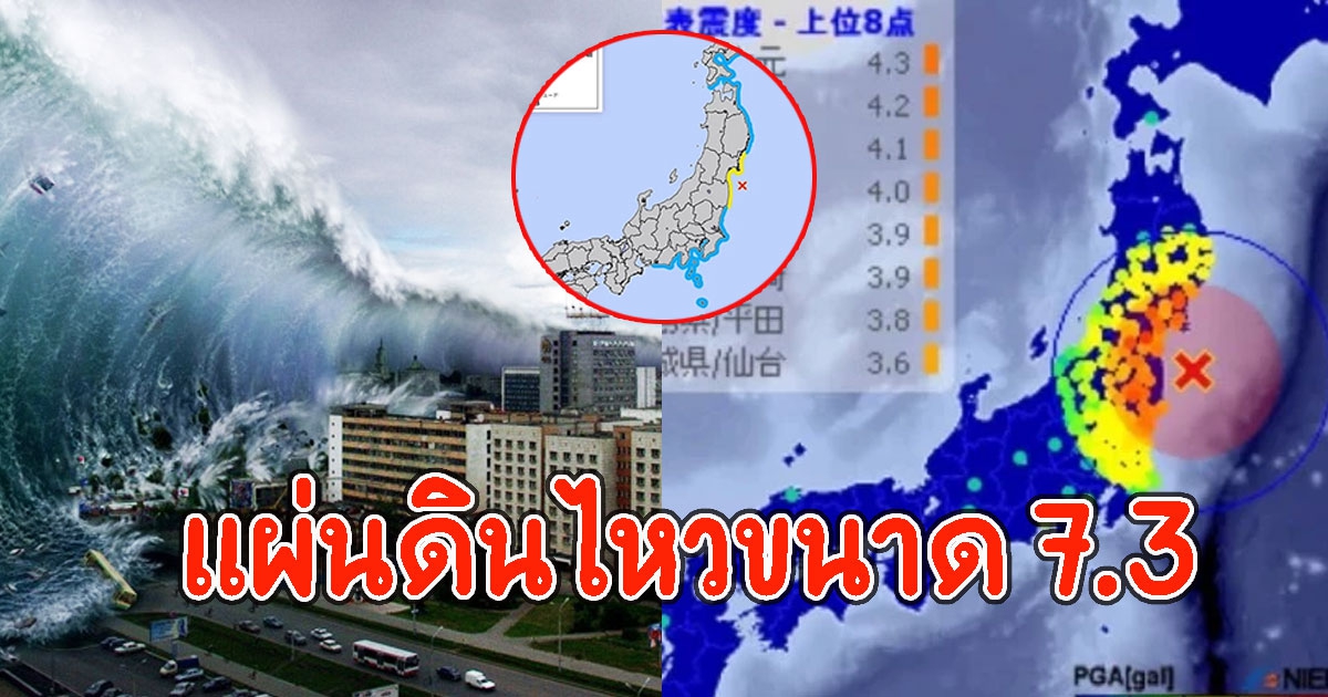 ด่วน ศภช. แจ้งแผ่นดินไหวขนาด 7.3 เตือนสึนามิกระทบฝั่งหลายจุด (ตปท)