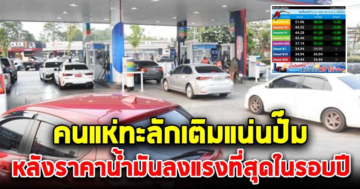 วันนี้แห่เติมแน่นปั๊ม หลังน้ำมันลงฮวบแรงสุด ในรอบปี
