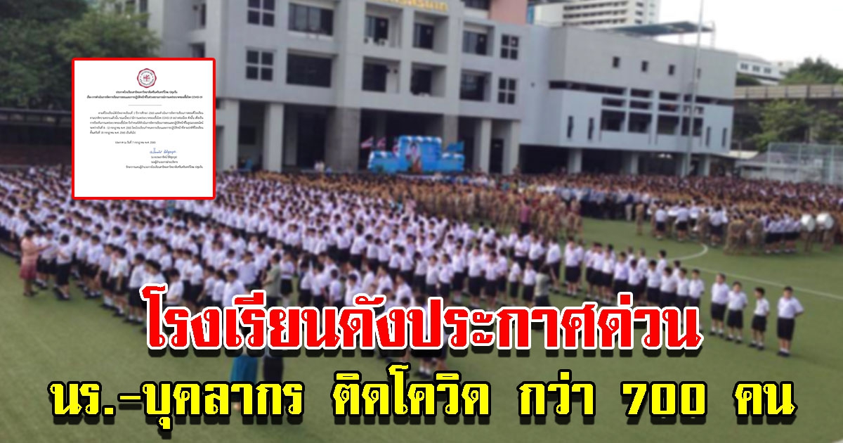 โรงเรียนดังประกาศด่วน หลังนักเรียน บุคลากร ติด CV-19 กว่า 700 คน