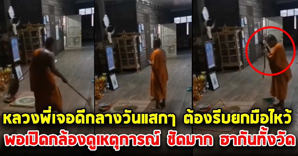 หลวงพี่เจอดีกวาดวัดอยู่ แต่กลับเจอดีกลางวันแสกๆ ถึงขั้นต้องยกมือไหว้ สุดท้ายต้องเปิดกล้องวงจรปิดดู ชัดเลย