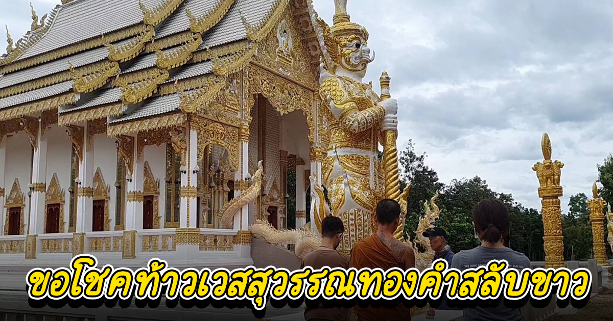 ชาวบ้าน แห่ขอโชคท้าวเวสสุวรรณทองคำสลับขาว