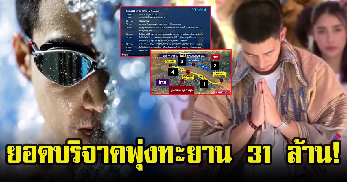 เส้นทาง โตโน่ ว่ายน้ำข้ามโขง ล่าสุดยอดบริจาคพุ่งทะยาน 31 ล้าน