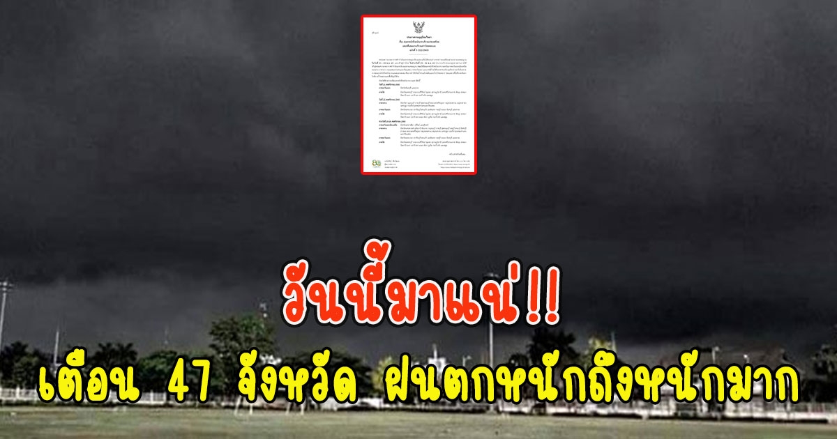 วันนี้มาแน่ กรมอุตุฯเตือน 47 จังหวัด ฝนตกหนักถึงหนักมาก 21-24 พ.ย.นี้