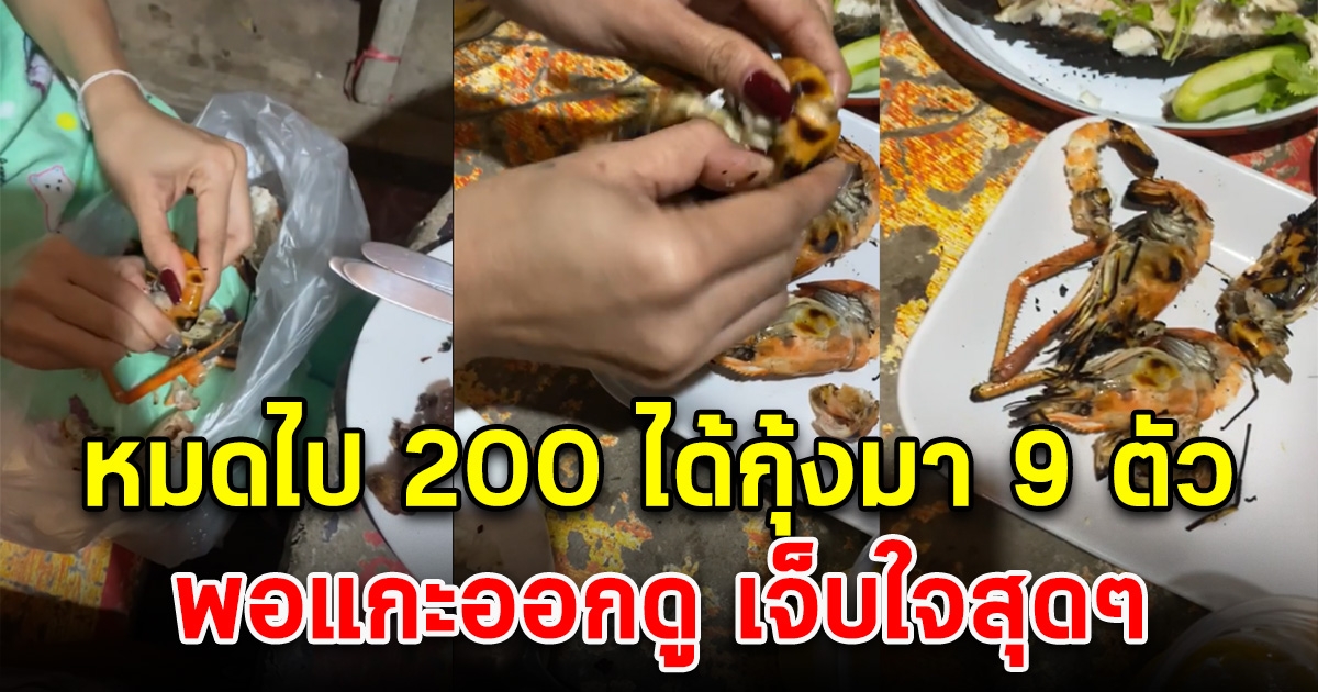 สาวซื้อกุ้งเผามา 9 ตัว ราคา 200 บ. พอมาแกะดู เจอกับตัวจนได้