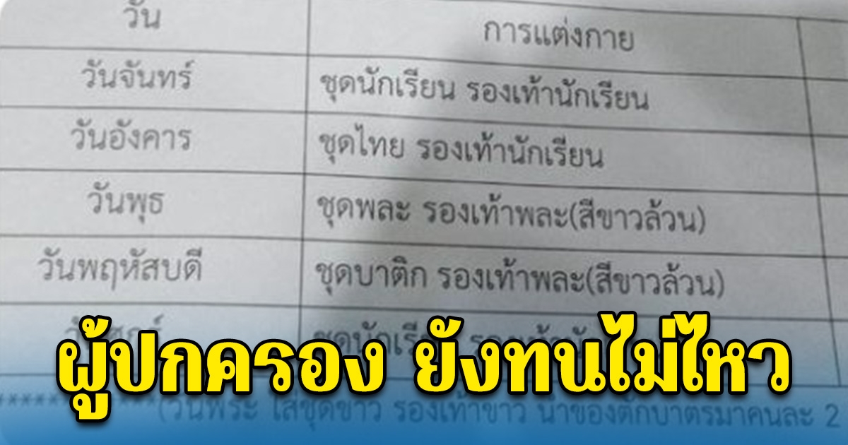 ผู้ปกครองทนไม่ไหว โรงเรียนกำหนดการแต่งกาย ไปโรงเรียน 5 วัน ใส่ชุดไม่ซ้ำ 4 ชุด