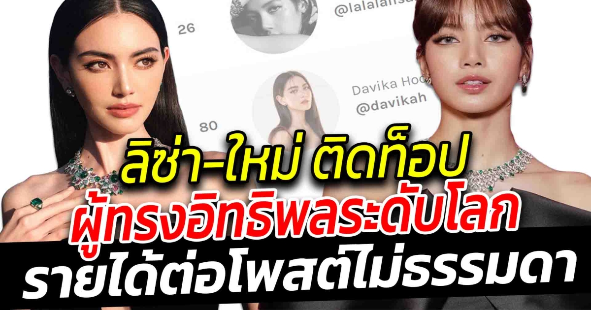 2 สาวไทย ลิซ่า-ใหม่ ติดท็อป 100 ผู้ทรงอิทธิพลบนโซเชียลระดับโลก รายได้แต่ละโพสต์ไม่ธรรมดา