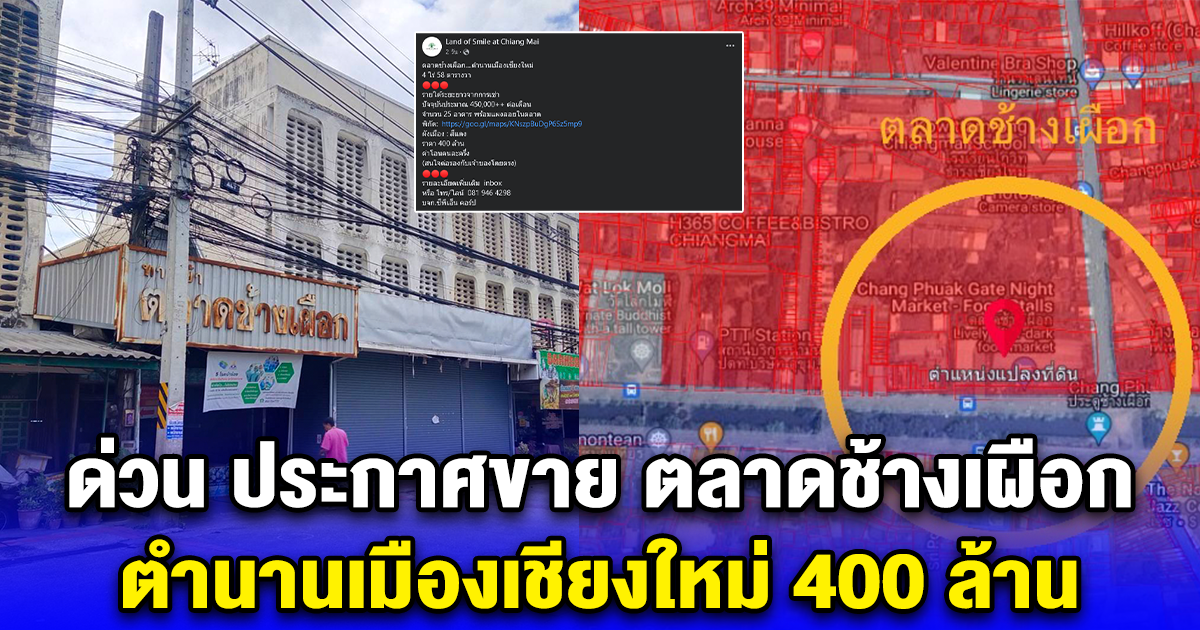 ด่วน ประกาศขาย ตลาดช้างเผือก ตำนานเมืองเชียงใหม่ 400 ล้าน