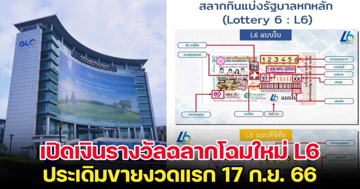 เปิดเงินรางวัลฉลากโฉมใหม่ L6 ประเดิมขายงวดแรก 17 ก.ย. 66
