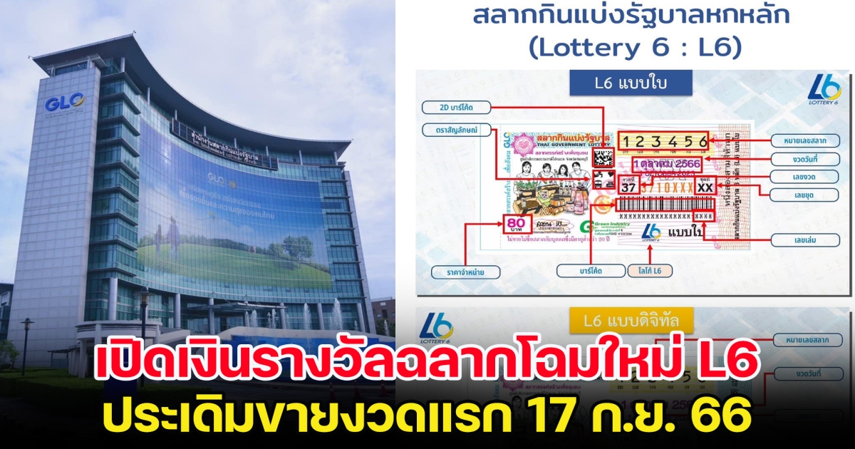 เปิดเงินรางวัลฉลากโฉมใหม่ L6 ประเดิมขายงวดแรก 17 ก.ย. 66