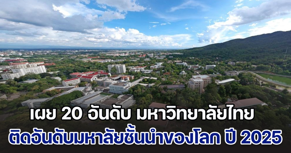 เผย 20 อันดับ มหาวิทยาลัยไทย ติดอันดับมหาลัยชั้นนำของโลก ปี 2025