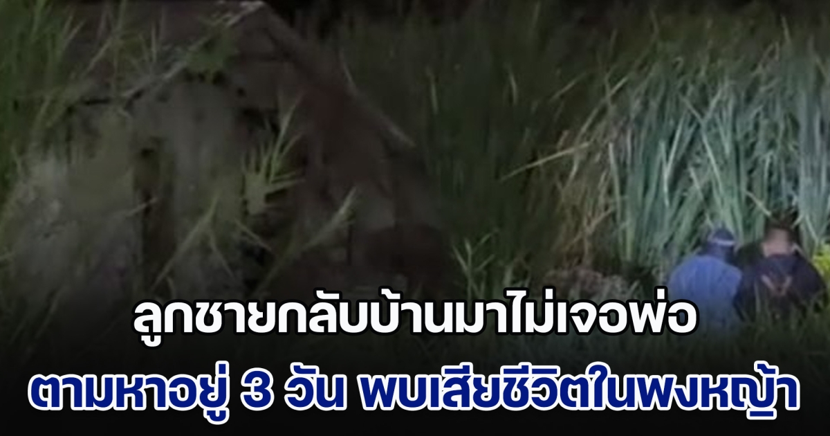 เศร้า! ลูกชายกลับบ้านมาไม่เจอพ่อ ตามหาอยู่ 3 วัน สุดท้าย พบนอนเสียชีวิตในพงหญ้า