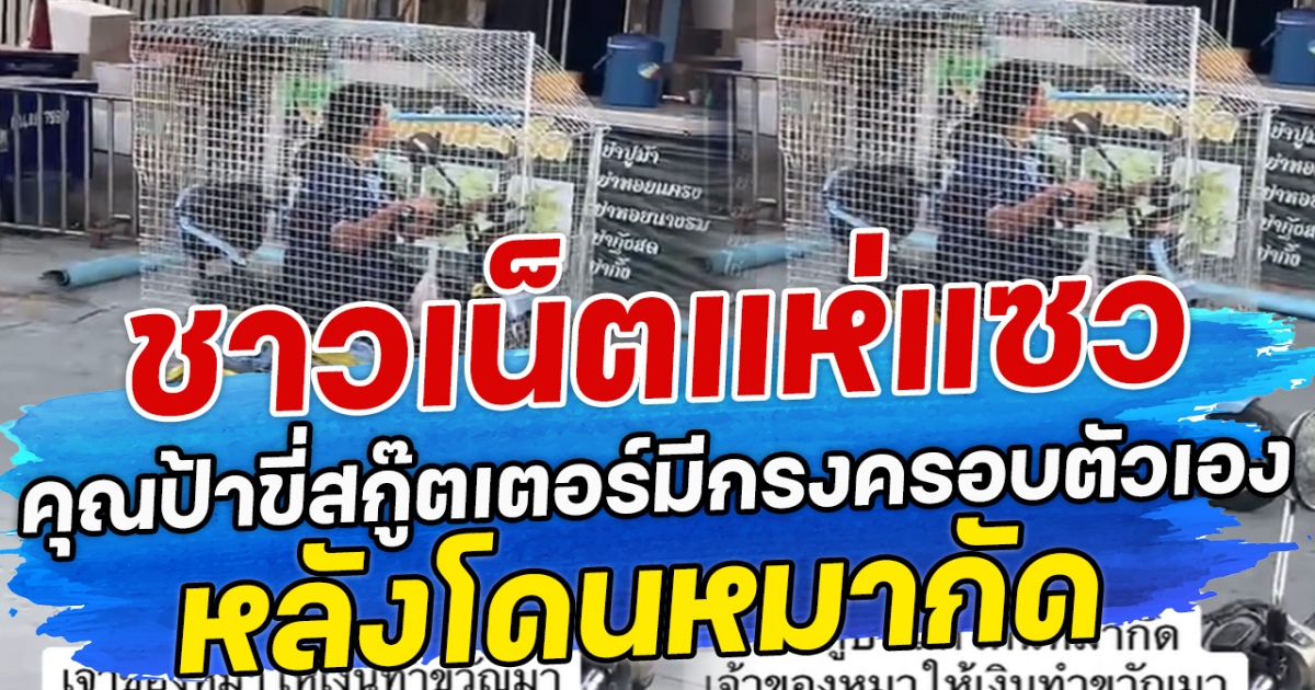 ชาวเน็ตแห่แซว คุณป้าขี่สกู๊ตเตอร์มีกรงครอบตัวเอง หลังโดนหมากัด
