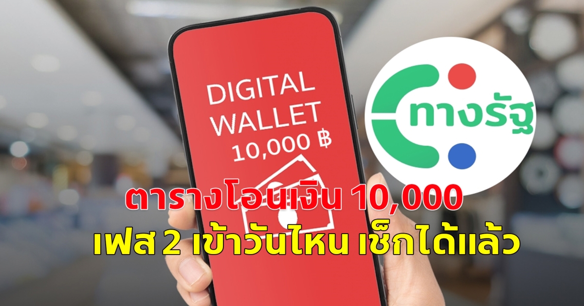 ตารางโอนเงิน 10,000  เฟส 2 เข้าวันไหน เช็กได้แล้ว