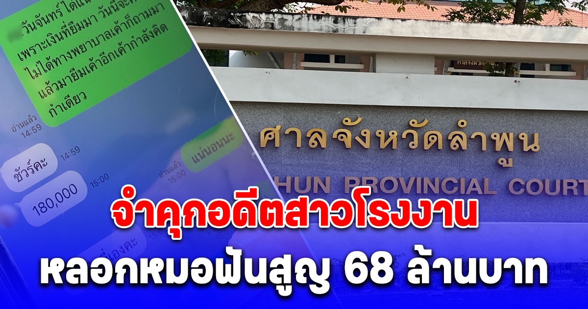 ศาลลำพูน พิพากษาจำคุก 15 ปี อดีตสาวโรงงานหลอกหมอฟันสูญ 68 ล้านบาท