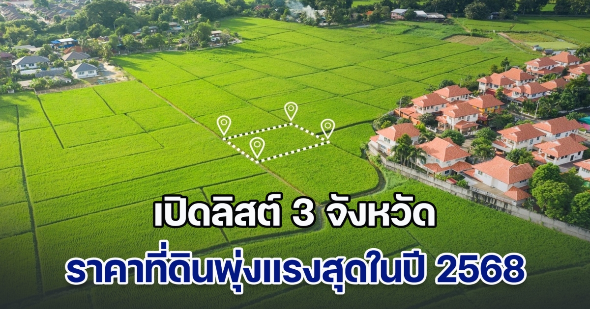 เปิดลิสต์ 3 จังหวัด ราคาที่ดินพุ่งแรงสุดในปี 2568 นักลงทุนอสังหาฯ จ้องตาเป็นมัน ใครมีที่แถวนี้ เตรียมโกยกำไร