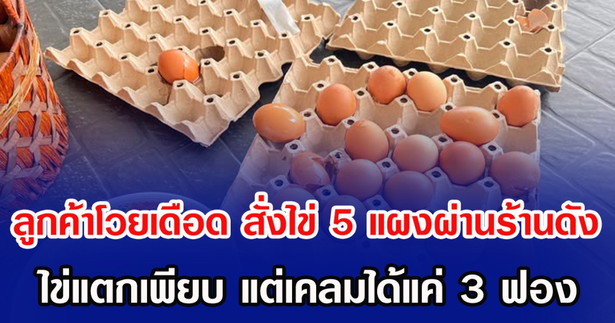 ลูกค้าโวยเดือด สั่งไข่ 5 แผงผ่านร้านดัง ไข่แตกเพียบ แต่เคลมได้แค่ 3 ฟอง