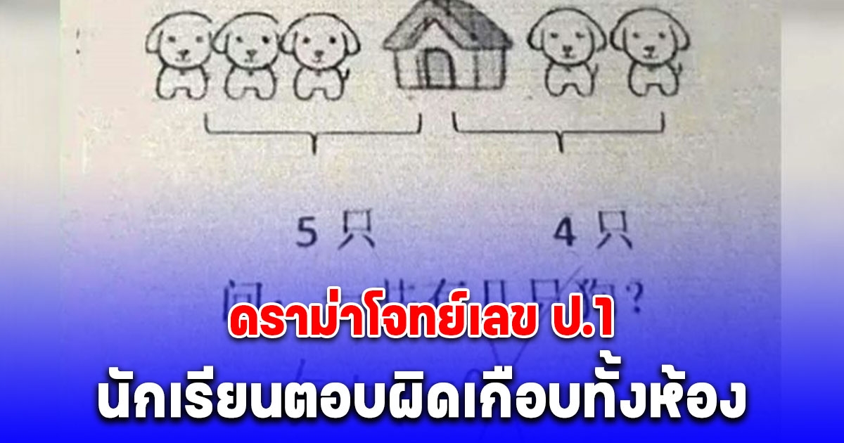 ดราม่าโจทย์เลข ป.1 หมา 5 ตัว+หมา 4 ตัว นักเรียนตอบ 9 แต่กลับถูกครูตรวจว่าผิด พอรู้เฉลย ผปค.หัวร้อน (จีน)
