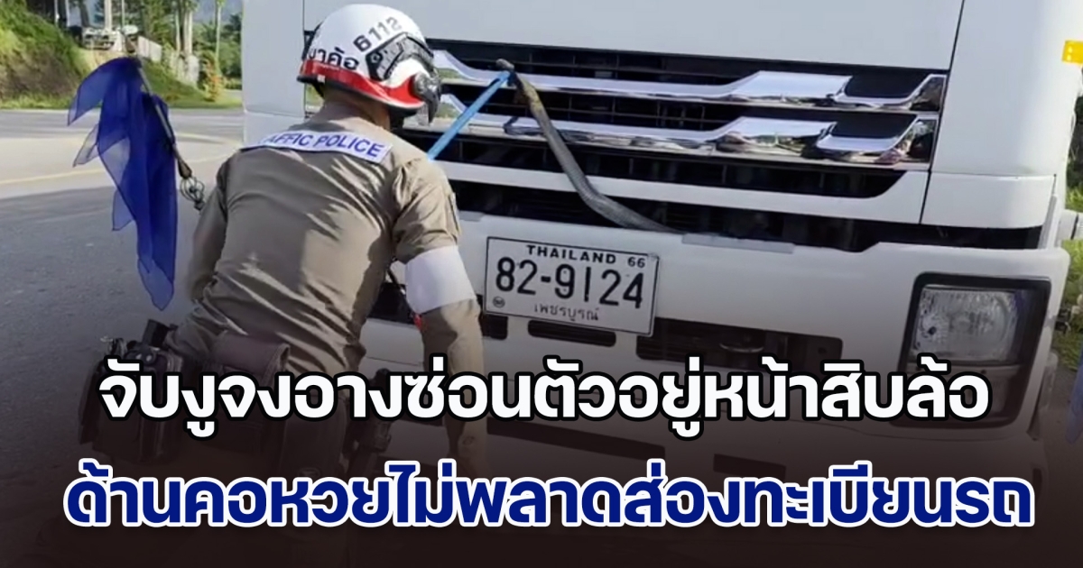 ชื่นชม! ตำรวจจับงูจงอางซ่อนตัวอยู่หน้าสิบล้อ ด้านคอหวยไม่พลาดส่องทะเบียนรถ